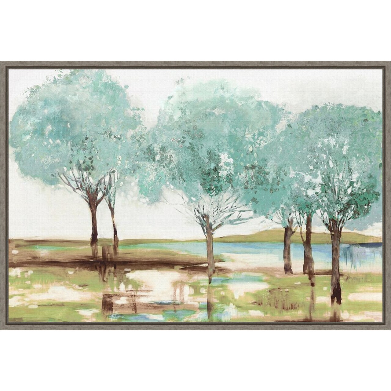 Summer Transition (Teal Trees) by Allison Pearce 23-in. W x 16-in. H. Canvas Wall Art Print Framed in Grey